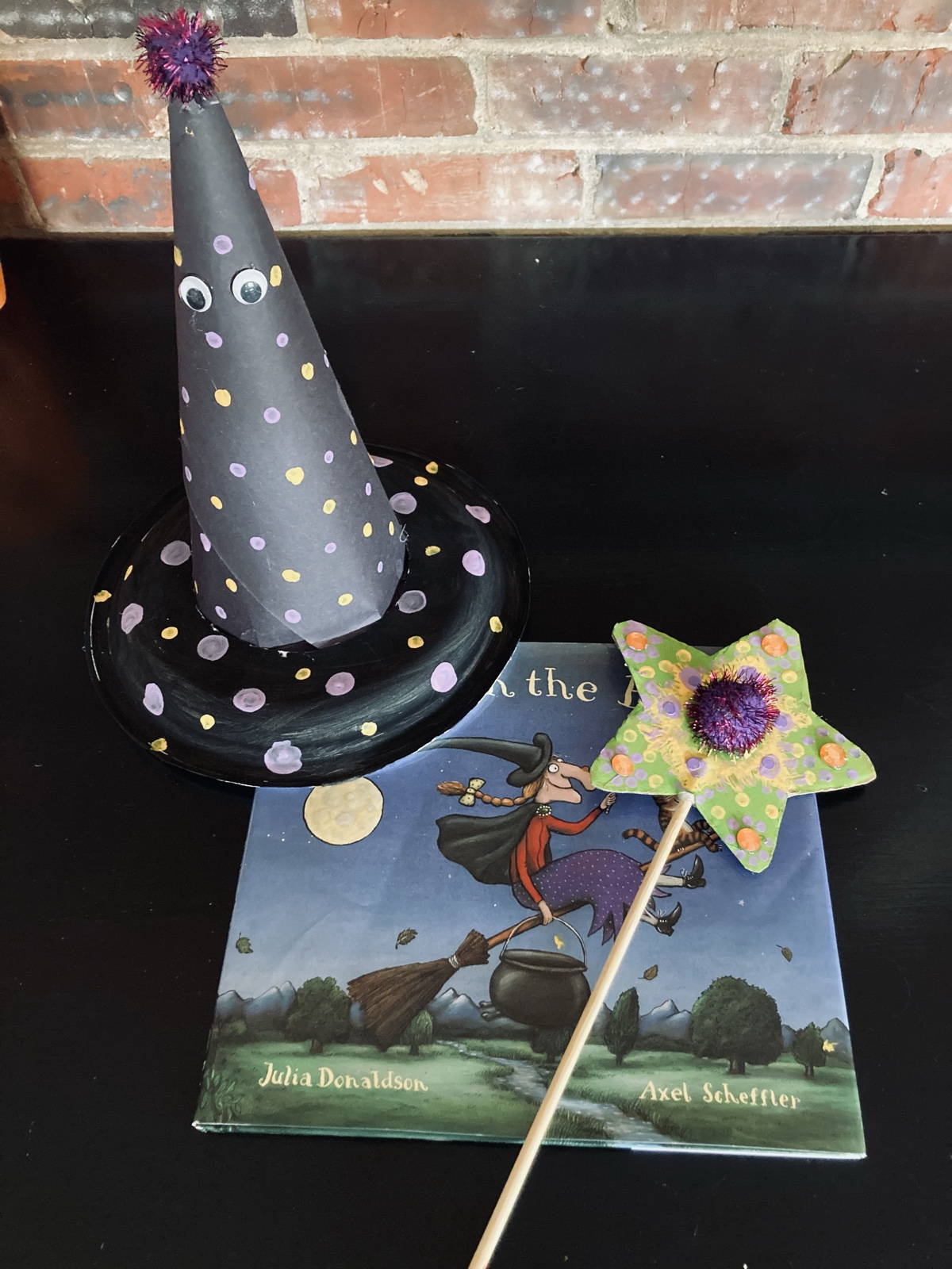 A witch-hat art project inspired by Room on the Broom