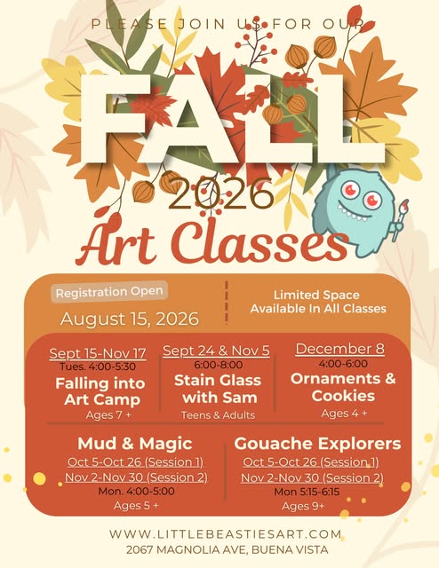Little Beasties Fall 2026 art classes poster, posted August 14, 2026
